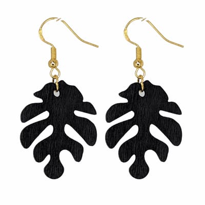 Oorbellen-Palmblad-Hout-Zwart-Blad-Goudkleurig-Lang-Zilver -Charme Bijoux
