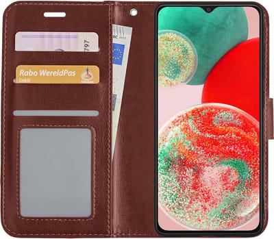 Hoesje - Met Pasjeshouder - Geschikt voor Samsung Galaxy A23 - Luxe Bookcase Portemonee - Flip Case - Kunstleer Book Case - Flipcase - Book Cover - Walletcase - Portemonneehoes - Bruin