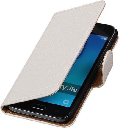 Wit Krokodil booktype cover hoesje voor Samsung Galaxy J1 (2016)