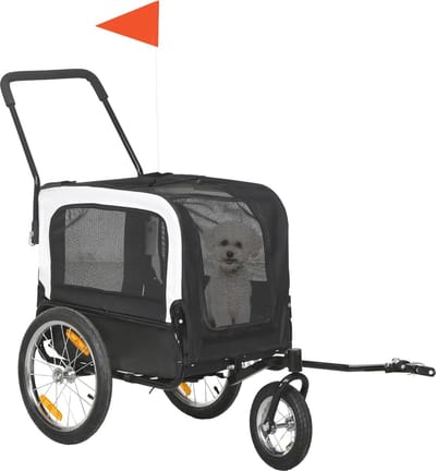 2-in-1 Fietskar Jogger voor Honden met Veiligheidslijn en Zwenkwiel