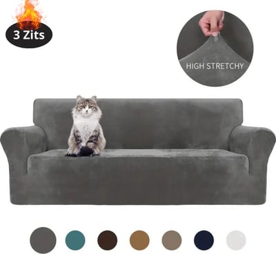 Livano Bankhoes - Bankbeschermer - Stretch - Sofa Cover - Fluweel - Grijs - 3 Zits