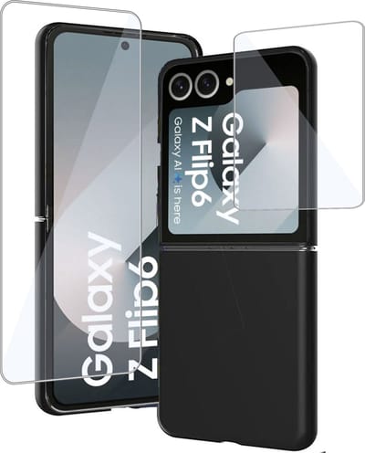 Geschikt voor Samsung Galaxy Z Flip 6 / Flip 7 FE - Hoesje + Screenprotector – Beschermglas Folie - GuardCover - Suède Case Zwart