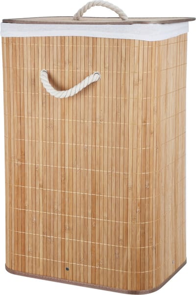 Storage Solutions Wasmand - bamboe hout - met deksel - naturel - 40 x 30 x 60 cm - 70 liter - opvouwbaar
