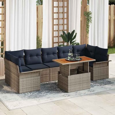 vidaXL - Tuinbank - Set - 8 - st - Grijs - en - Marineblauw - poly - rattan