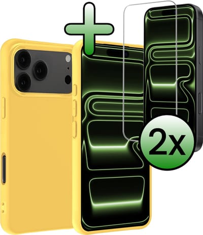 Hoesje Met 2x Screenprotector - Geschikt voor Apple iPhone 17 Pro Max / 18 Pro Max - Sterk & Shockproof - Back Cover - Siliconen Case - Telefoon Hoes - Geel