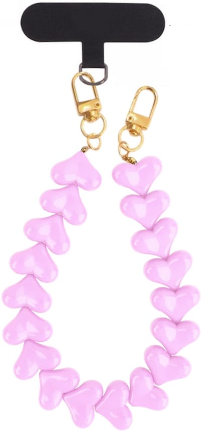 Telefoonkoord / Tashanger - Hartjes Lila | Lengte 33 cm | Acryl/Bijoux | Fashion Favorite