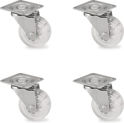 Set van 4 geruisloze rubberen meubelwieltjes 50 mm met schroefplaat - zwenkwielen voor binnen en buiten