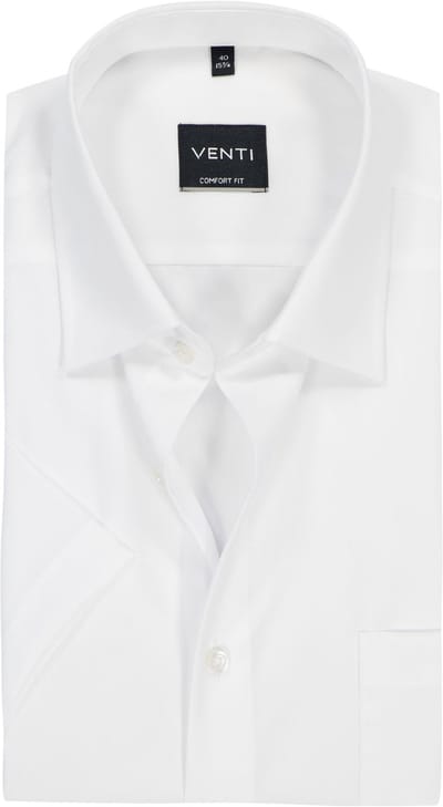 VENTI CASA MODA comfort fit overhemd - korte mouw - structuur - wit - Strijkvrij - Boordmaat: 38