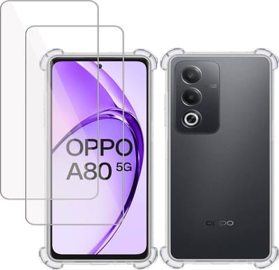 Hoesje + 2x Screenprotector geschikt voor OPPO A80 – Tempered Glass - Extreme Shock Case Transparant