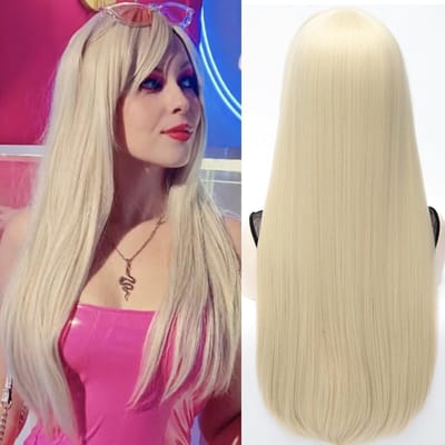80 cm Lange Rechte Blonde Haarperuc voor Anime Kostuum Cosplay, Perfect voor Halloween Feest met Gratis Perukenkap