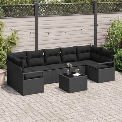 vidaXL - Bankstel - 8 - st - 7-Aantal - zitplaatsen - Zwart - poly - rattan