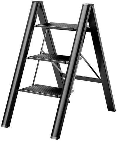 Opvouwbare trapladder - Drietrapsladder - Huishoudtrap met Brede Antislip Treden - Keukentrap - Huishoudtrap - Met antislip treden, compact op te vouwen, draagbaar - Aluminium - 82×65×45 cm - Voor thuisgebruik en keuken - Zwart