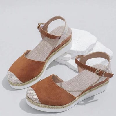 Sandalen met gekleurde sleehak voor dames, elegant met ronde neus en dikke zool, zomersandalen 38 bruin