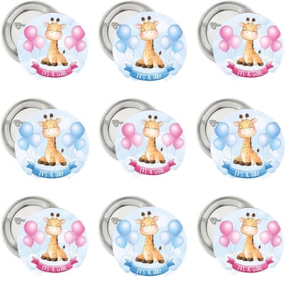10 buttons Giraf It's a Girl en It's a Boy - genderreveal - babyshower - giraf - jungle - baby - geboorte - button