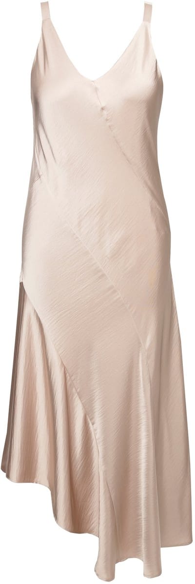 Ulla Popken - Dames - Satijnen maxi-jurk A-lijn V-hals mouwloos - Donker kiezel - Maat 46+