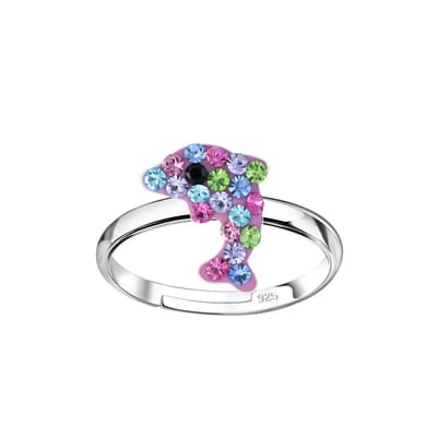 Zilveren verstelbare kinderring dolfijn met kristalletjes | one-size fits all | Zilverana | Sterling 925 Silver