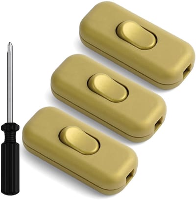 2 Polige Schakelaar 250 V, 3 Stuks, Vervangingsschakelaar voor Inline Toepassing, Geschikt voor Ronde of Platte Draad met 1-3 Draden voor Lampen en Kleine Apparaten, Goudkleurig