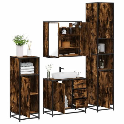 vidaXL - 4-delige - Badkamermeubelset - bewerkt - hout - gerookt - eikenkleurig