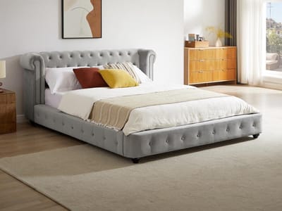 Vente-unique Bedframe fluweel lichtgrijs 180 x 200 cm