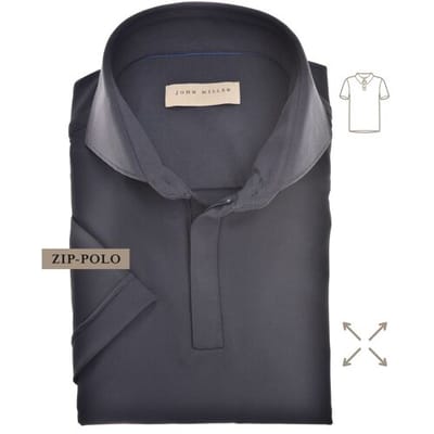 John Miller Slim-Fit Hyperstretch Short Sleeve Zip-Polo Donker Blauw / male