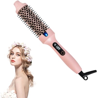 Hete borstel, 1,5 inch verwarmde ronde borstel voor föhnen en stylen, glanzender en gladder haar, draagbare reisstylingtool (roze)