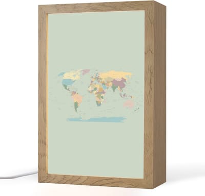 Tafellamp 20x30 cm - LED lamp - Wereldkaart - Realistisch - Kaart - Decoratieve tafellampen - Dimbaar - Tafellampje slaapkamer - Woonkamer binnen
