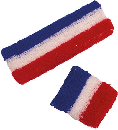 Faram Party Zweetbandjes set - rood/wit/blauw - verkleed accessoires - hoofd en pols - Nederland/Frankrijk supporters