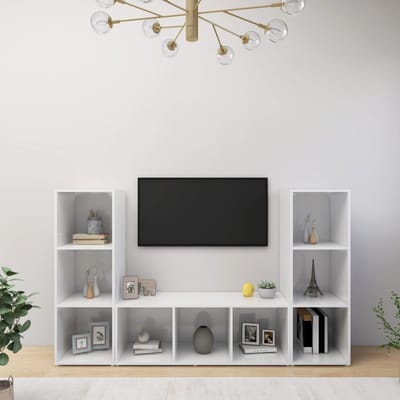 vidaXL - Tv-meubelen - 3 - st - 107x35x37 - cm - bewerkt - hout - wit