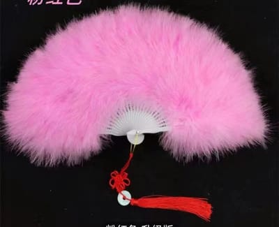 Hand waaier – Groot – Dubbelzijdige -Echte Marabou Veer - Kleur Roze - L 28 * Br 48 cm - Theater - Vintage Stijl – Themafeesten – Kamerdecoratie -opvouwbaar - Kant Kwastje Cheongsam.