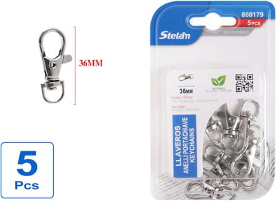 Decopatent - 5 Stuks Sleutelringen met Karabijnhaak - Sleutelhanger - Stelam Musketonhaak - Musketon - Cliphaken draaibaar - Karabijnhaken voor het maken van sieraden Of sleutelhanger - 15x36mm
