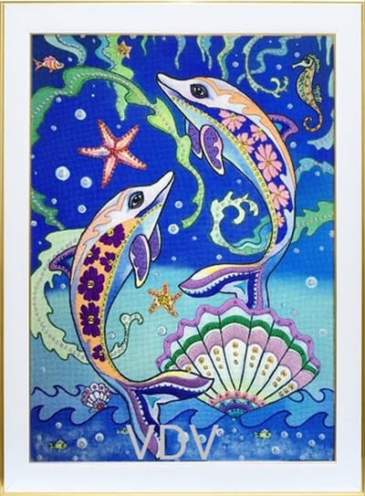 Borduurpakket Vrij borduren VDV (gedeeltelijk kraaltjes) - Dolphins - Dolfijnen