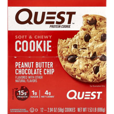 Quest Nutrition, Cookie Protéiné, Pépites de Chocolat Beurre de Cacahuète, 12 Sachets, 58 g (2,04 oz) chaque