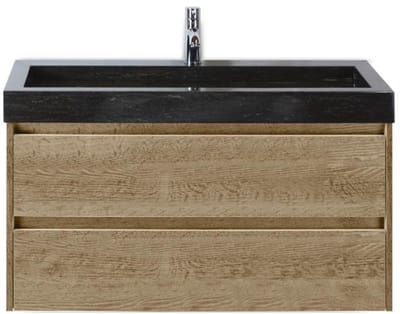 Dante Badmeubelset 100 cm - Natuur Eiken - Wastafel Hardsteen Wit Lucca