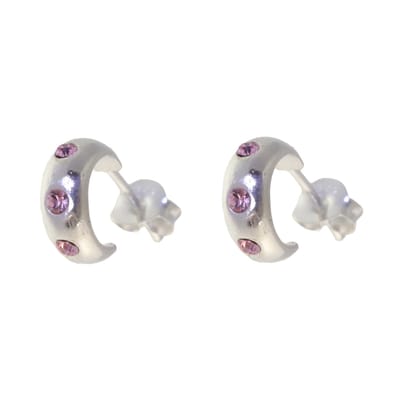 Behave – Oorbellen – 925 Sterling Zilveren Kleine Oorring met Roze Kristal steentjes