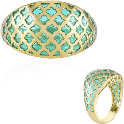 Cavill - Vergulde 925 Sterling Zilveren Ring Dames - Moderne Geometrische Ovaal Ring - Turkoois Inleg - Elegante Zilveren Ring Maat 17-20