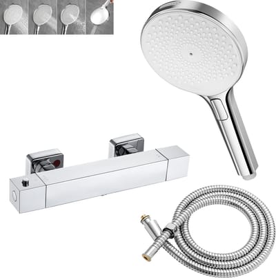 Auralum Max Thermostatische Douchekraan - Doucheset - Hoge Druk - 4 Standen Handdouche - 150 cm Doucheslang - Waterbesparend - Chroom
