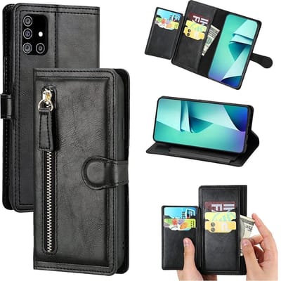 LuxeBass Hoesje geschikt voor Samsung Galaxy A52 5G - Boekhoesje - Zwart - Vintage portemonne hoes met ritssluiting gsm hoesje - telefoonhoes - telefoonhoesjes