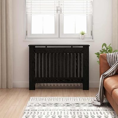 Radiatorbekleding Hout - Verwarmingsombouw - Woonkamer Verfraaien - Veiligheid Kinderen Huisdieren - 112 x 19 x 81.5 cm - Zwart Eiken