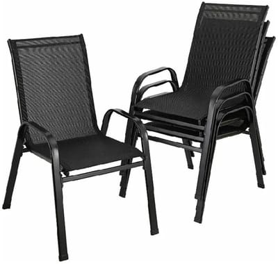 VIEMAE Tuinstoelen - Tuinstoelen stapelbaar - Set van 4 - Stapelstoelen - Terrasstoelen - Metalen frame - Hoge rugleuning - Zwart