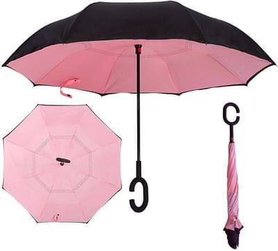 Allernieuwste.nl® Smartplu - Grote Storm Paraplu - Zwart met Roze - Omkeerbaar - Ergonomisch - parapluie - 105cm