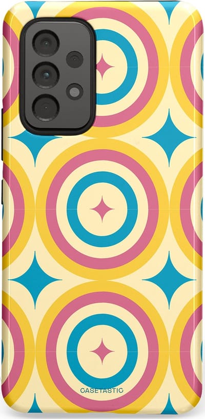 Casetastic hoesje geschikt voor Samsung Galaxy A53 (2022) 5G - Dubbellaagse bescherming - Swinging Retro Boogie Circles - Fashion Case - Crème Goud Lichtblauw Koraal