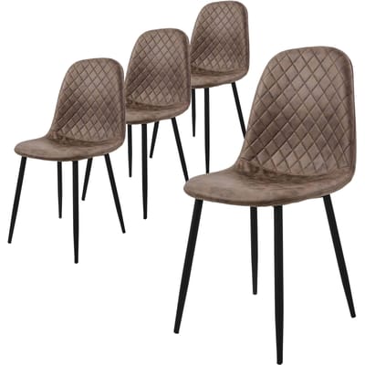 Eetkamerstoel set van 4 met rugleuning Bruine keukenstoel met kunstlederen bekleding ML-Design