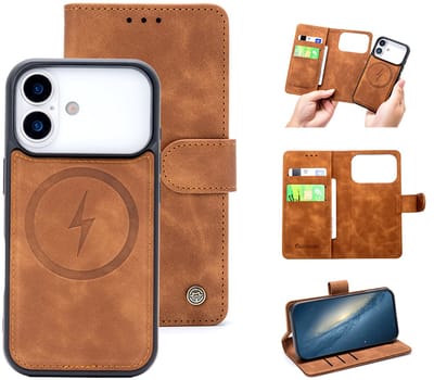 Casemania Hoesje Geschikt voor Apple iPhone 17 Pro - Sienna Brown - Kunstleer 2 in 1 Afneembare Bookcase - Geschikt voor MagSafe - Magnetische Telefoonhoesje met Pasjeshouder en Standaardfunctie