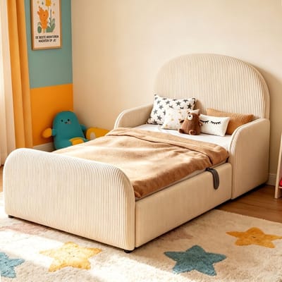 VVBV Gestoffeerd Bed met Opbergruimte 90x200 cm met Voor Kinderen/Tieners, Voor Hal/Entree - Hoofdbord - Fluweel Beige