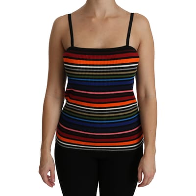 Dolce & Gabbana Zwarte Gestreepte Mouwloze Blouse Tank Katoenen Top