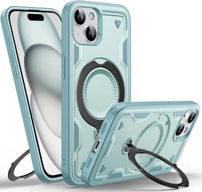 Magsafe Hoesje Geschikt voor iPhone 15 Plus / 14 Plus Hoesje Lake Blauw - Armor Hoesje met Met Draaibare Ring Houder