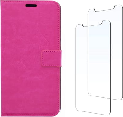 LuxeBass Hoesje geschikt voor Honor 9S hoesje book case + 2x Glas Screenprotector roze gsm hoesje - telefoonhoes - telefoonhoesjes - beeldscherm - scherm - tempered glas