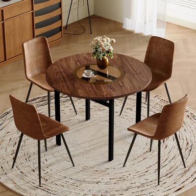 STILVORA Tafel En Stoelen Set - Ronde Eettafel Met Glasinleg En Opbergrek - Voor Woonkamer En Eethoek - Hout En Metaal - Bruin;Zwart