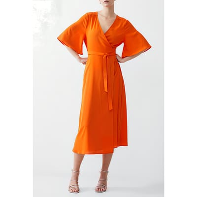 French Connection Wrap Angel Slv Dress Long Mandarin Maat: 6 | Midi Jurken Outlet | Dames | Oranje