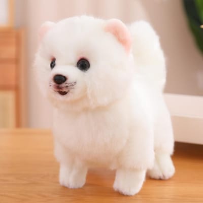 Peluche Poméranien Debout Animaux en Peluche Simulation Réaliste Chien Poméranien Animal de Compagnie Moelleux Poupée Poupée Chiot en Peluche white